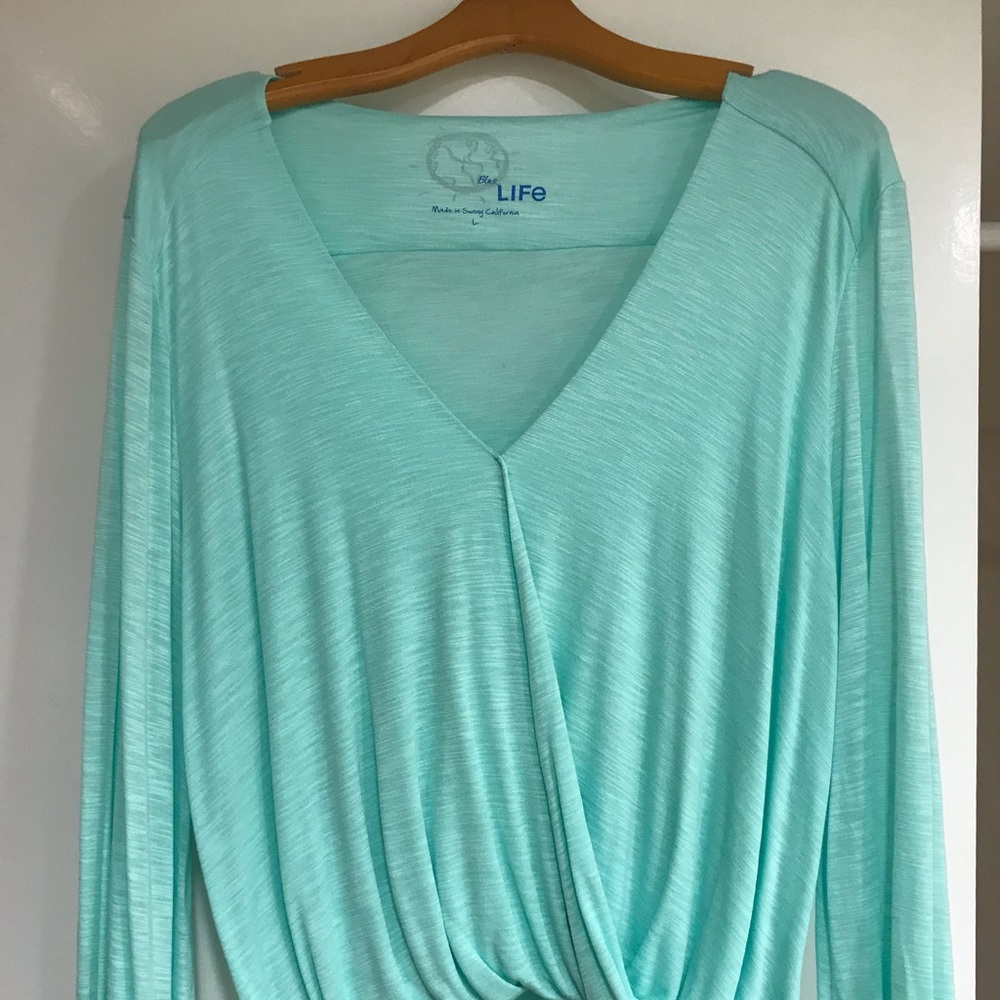 Blue Life cross front long sleeve top